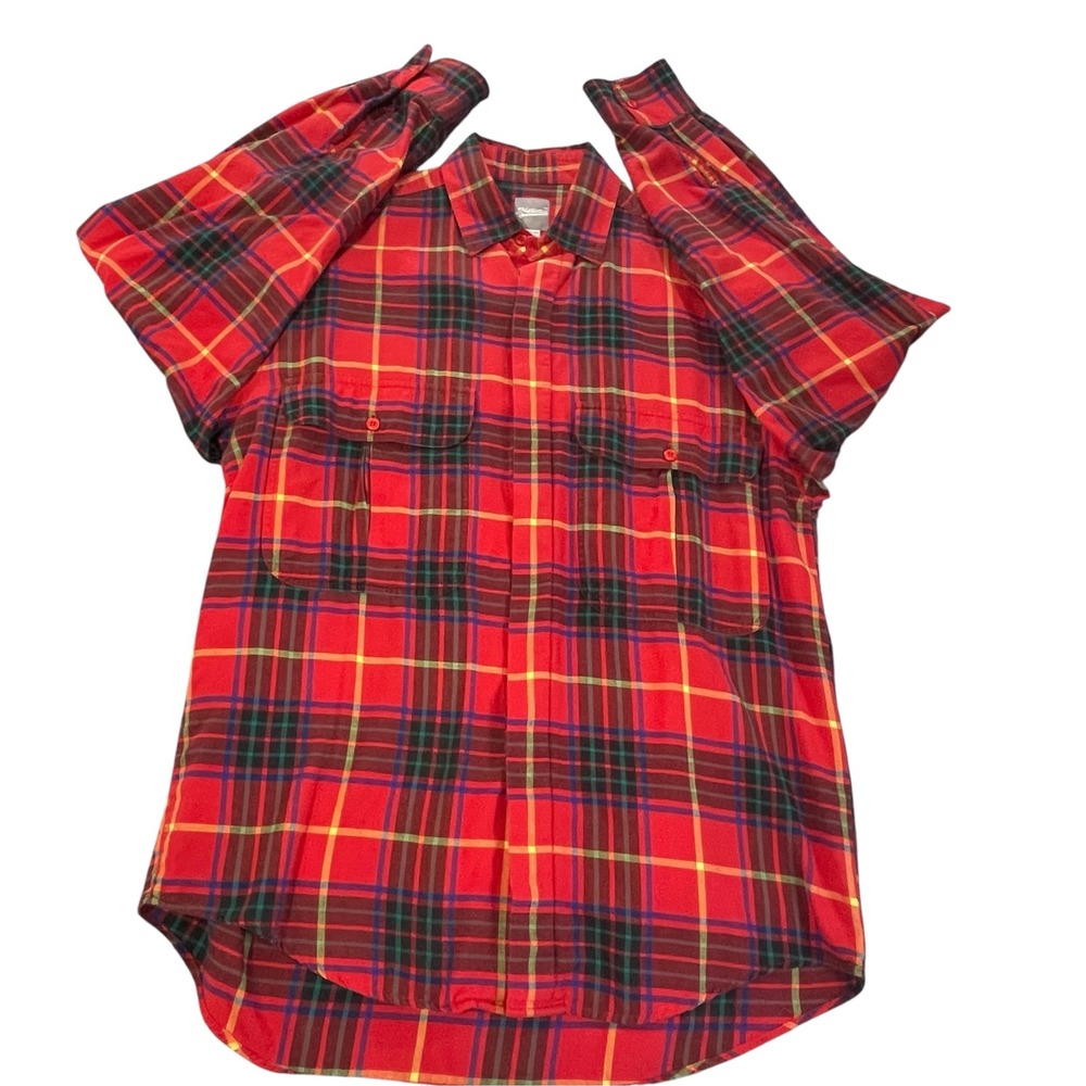 Vintage 90s Merona Mens Red Plaid Flannel Button Down Shirt Medium Cotton